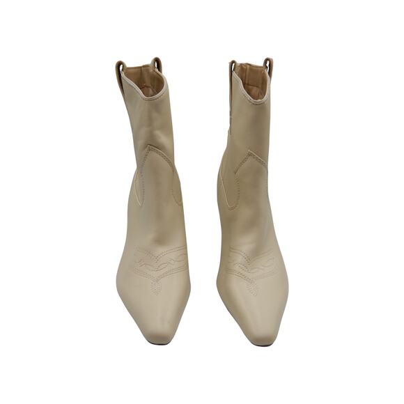 Sam Edelman Moe Leather Pointed Toe Heeled Western Boots Ankle Booties Ivory 7.5 - Picture 2 of 7